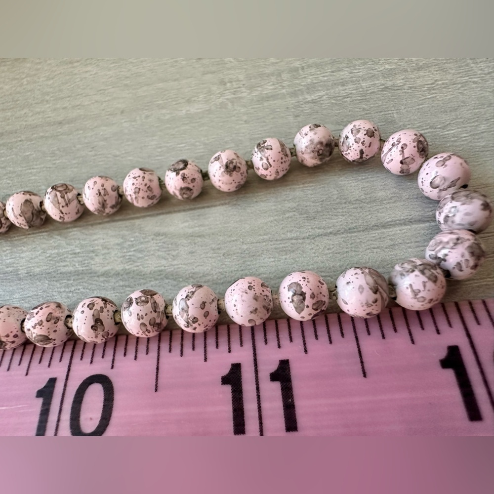 Pink Speckled Beaded Necklace | Knotted Ceramic Style Beads | Artisan Look - Picture 2 of 10